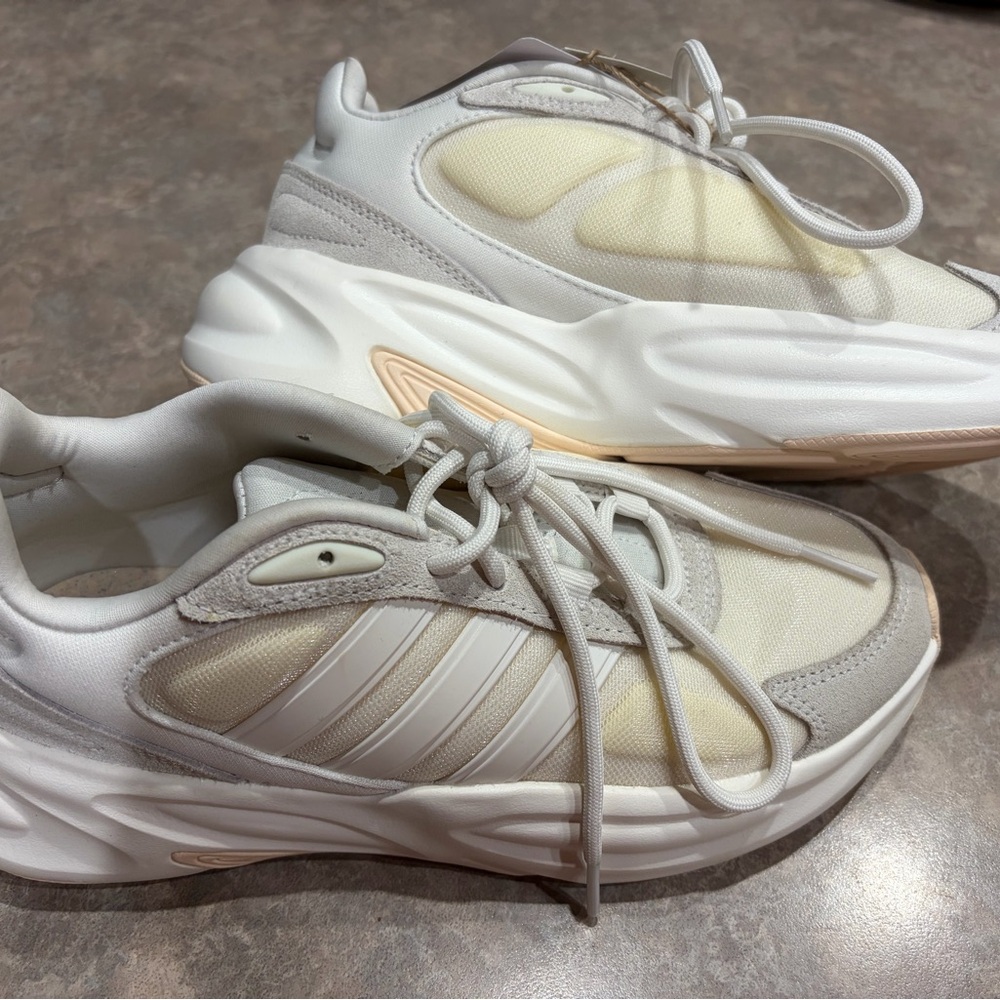 Adidas Women's Cream and White Sneakers